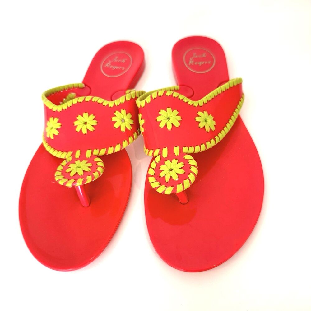 Jack Rogers Whipstitch Jelly Sandals Womens Sz 8 Pink Green Beach Resort Preppy